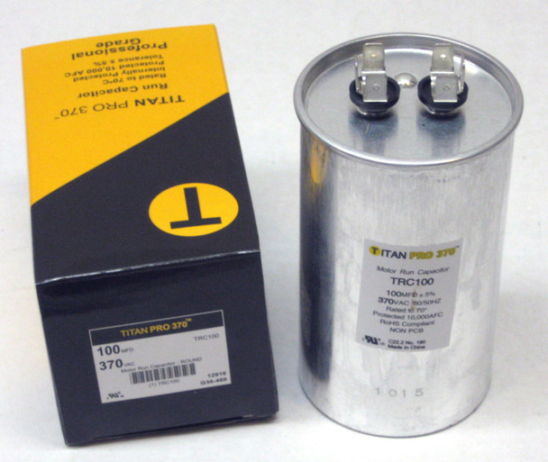 Round Motor Run Capacitor 100 MFD/UF 370 Volts TitanPro TRC100 HVAC