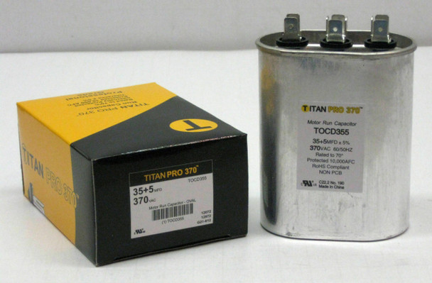 TitanPro TOCD355 HVAC Oval Dual Motor Run Capacitor 35/5 MFD/UF 370 Volts