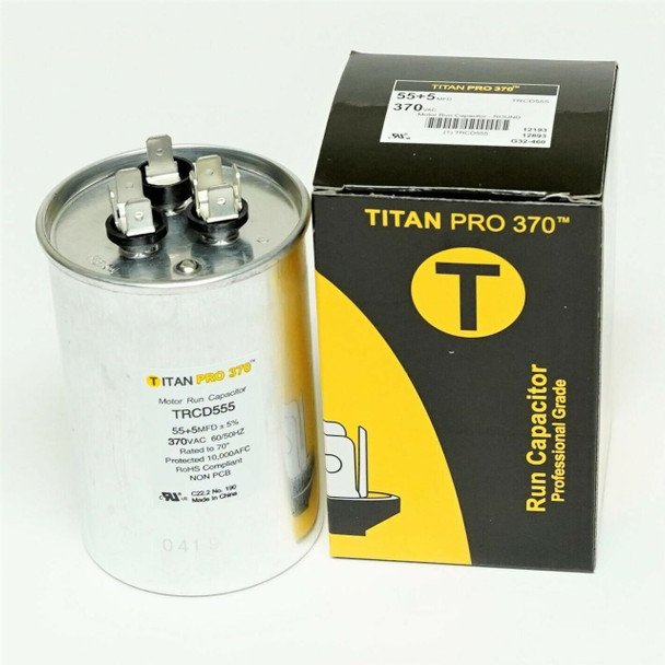 TitanPro TRCD555 HVAC Round Dual Motor Run Capacitor 55/5 MFD/UF 370 Volts