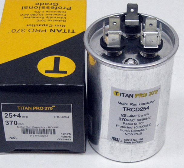 TitanPro TRCD254 HVAC Round Dual Motor Run Capacitor 25/4 MFD/UF 370 Volts