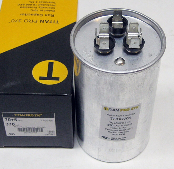 TitanPro TRCD705 HVAC Round Dual Motor Run Capacitor 70/5 MFD/UF 370 Volts