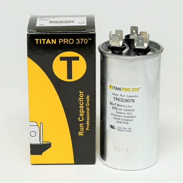 TitanPro TRCD3075 HVAC Round Dual Motor Run Capacitor 30/7.5 MFD/UF 370 Volts