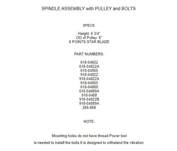 Spindle Assembly for MTD 918-04822 918-04950 918-04889 618-04822 918-04822A