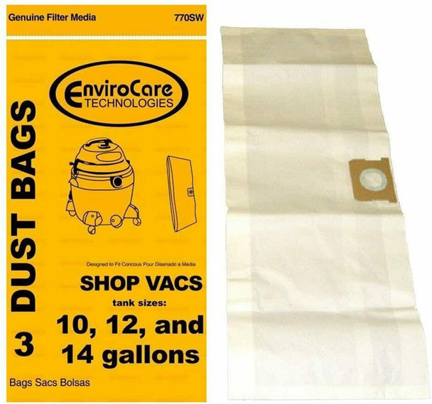 EnviroCare Vacuum Dust Bags for Shop Vac 10, 12, and 14 Gallon Tanks - 3 Pack