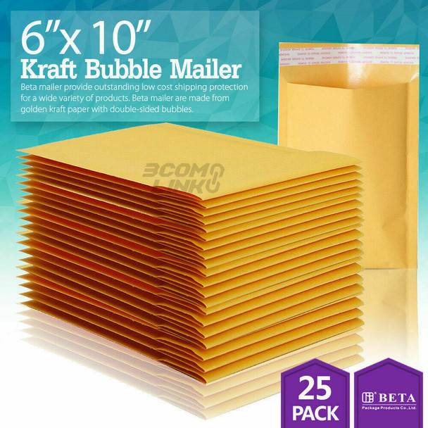25 #0 6 x 10 6x9 Kraft Bubble Padded Envelopes Mailers Shipping Bag