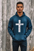 NAVY DISTRESSED CROSS HOODIE 