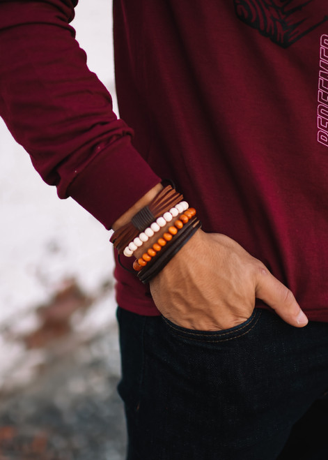  LEATHER BEADED BRACELET SET 