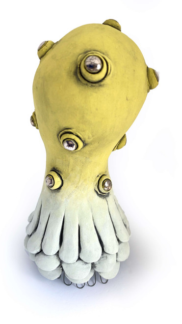 Sara Catapano: Mini Monster (yellow-green with silver eyes) Art & Artists BoxHeart Gallery