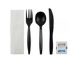 Cutlery Kit, PP, 6 Piece Black Medium Heavy Weight (F,K,SS,Nap,S&P), 250 Kits