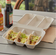 9''x 8'' PFAS Free Fiber Hinged Taco Containers, 3 Comp, Natural - 300 pcs