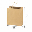 Kraft Paper Shopping Bags, 13" x 7" x 17" Kraft - 250 pcs