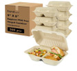 9''x 6'' PFAS Free Comp Fiber Hinged Containers, 2 Comp, Natural - 200 pcs