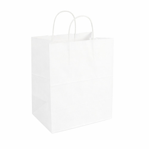 White Paper Shopping Bags, Bistro, 10" W x 12" H x 6.75" G - 250 pcs