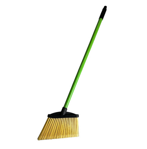 Large Angle Broom w/ Plastic Cap w/ Metal Handle Flagged YLW Bristle - 1 ea