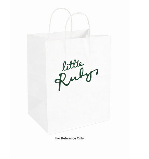 Custom Printed Little Rubys - White Paper Shopping Bags, Bistro, 10" W x 12" H x 7" G - 250 pcs