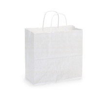 White Paper Shopping Bags, 10" W x 5" G x 13" H, Medium - 250 pcs