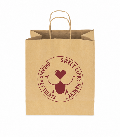 Custom Kraft Paper Shopping Bags, Sweet Licks, Bistro- 100 Pcs