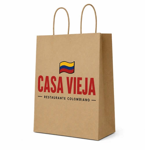 Custom Kraft Handle Bags, Casa Vieja, Large (SB120) - 100 pcs