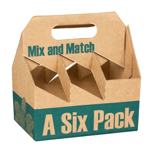 Kraft Paperboard Carrier with Handle, for 6 Bottles - 75 pcs