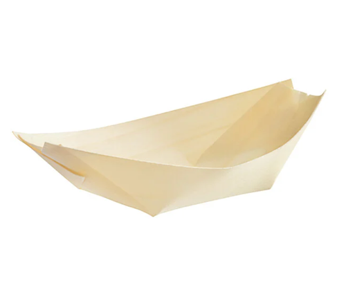4 1/2" Disposable Wooden Food Boat - 100/Pack
