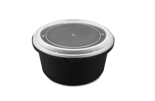 44 oz PP Tamper Resistant Injection Molded Microwaveable Black Food Container w/Clear lid - [150 sets]