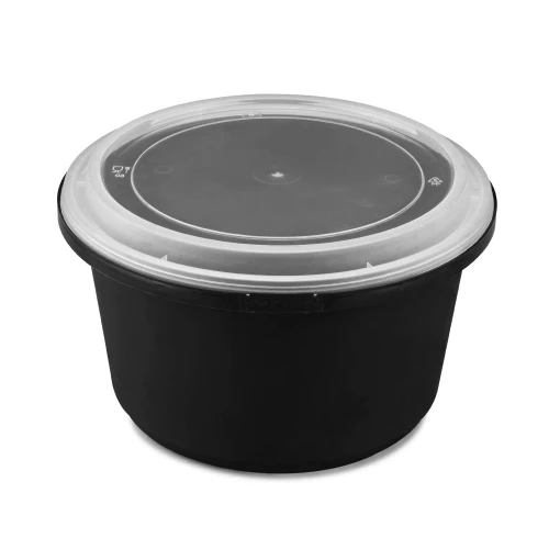52 oz PP Tamper Resistant Injection Molded Microwaveable Black Food Container w/Clear lid - [150 sets]