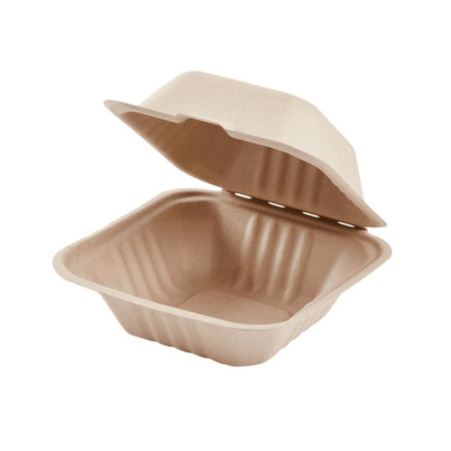 6''x 6'' PFAS Free Comp Fiber Hinged Containers, Natural - 500 pcs