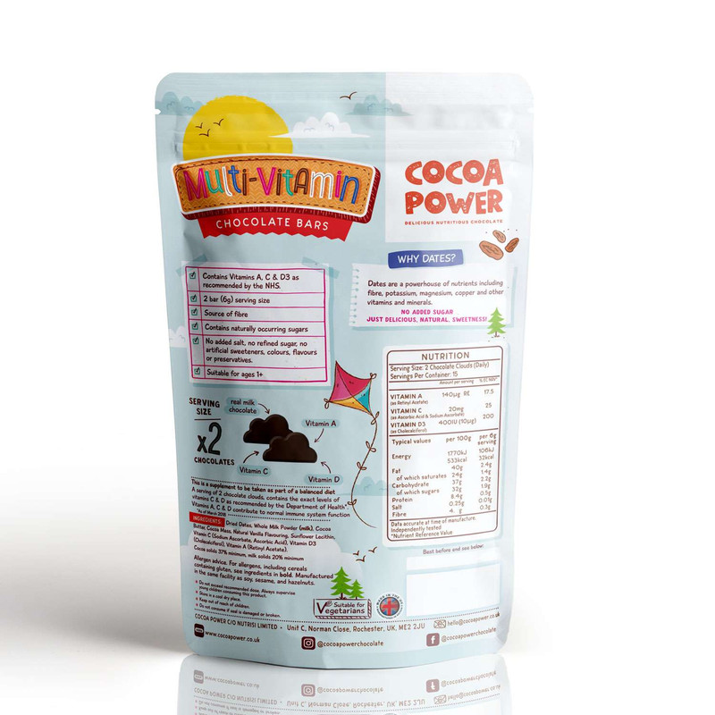 Kids Multi-Vitamin Real Chocolate Supplement 1 Month Supply MVC1690-1M Cocoa Power Chocolate