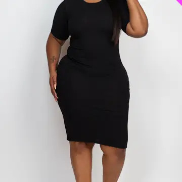 Plus Size Ribbed Body-Con Midi Dress - Soft, Stretch Knit Fabric