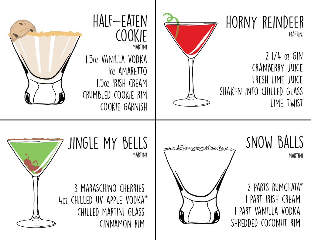Set of 12 Holiday Drink Recipe Postcards