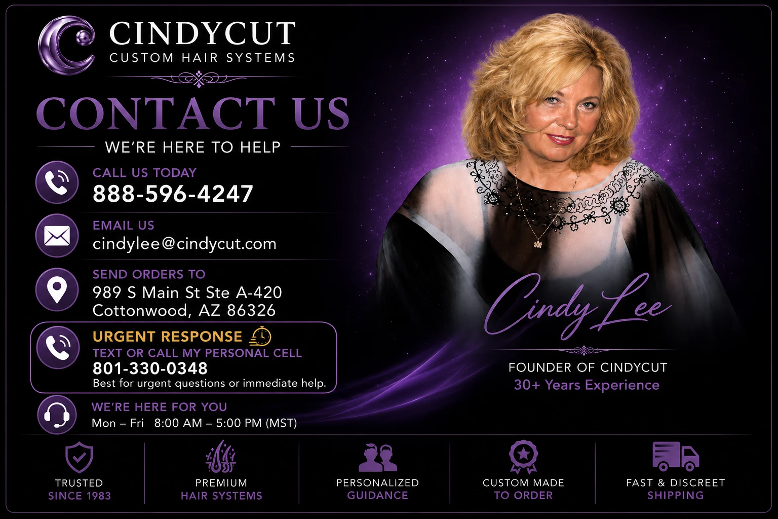 CindyCut Custom Hair Systems Contact Information