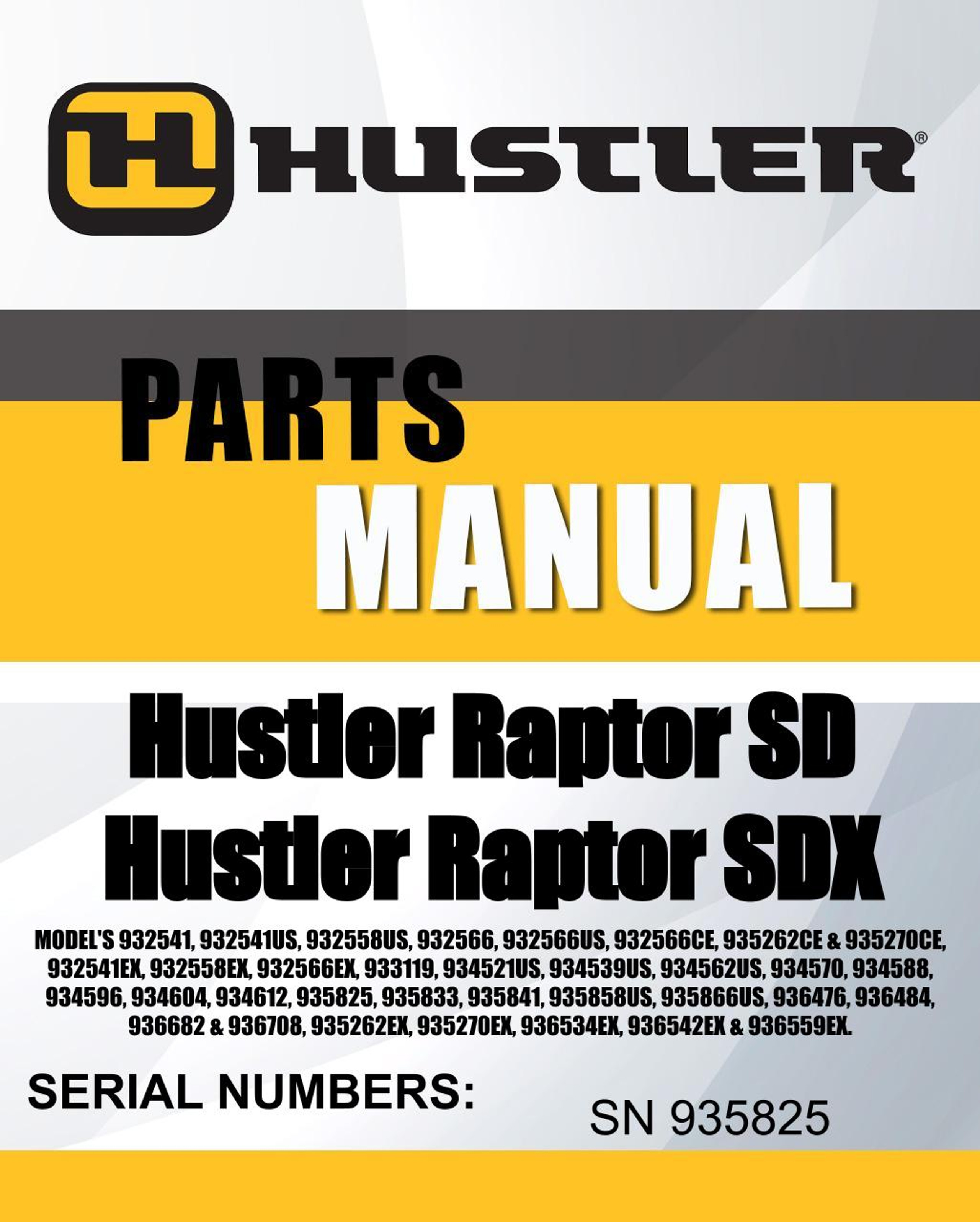 Hustler Raptor SD SN 938670 54"parts manual Hustler Lawn Mowers parts