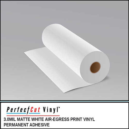 3.0mil Matte White Air-Egress Print Vinyl, Permanent Adhesive