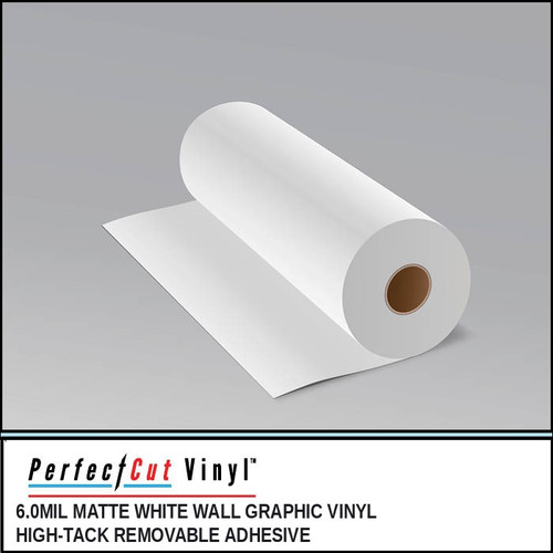6.0mil Matte White Wall Graphic Vinyl, High-Tack Removable Adhesive