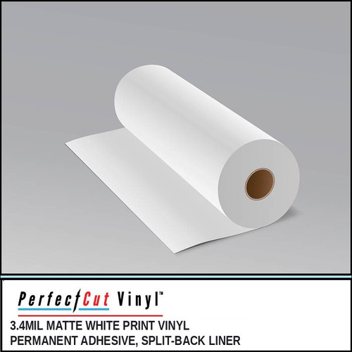 3.4mil Matte White Print Vinyl, Permanent Adhesive, Split-Back Liner