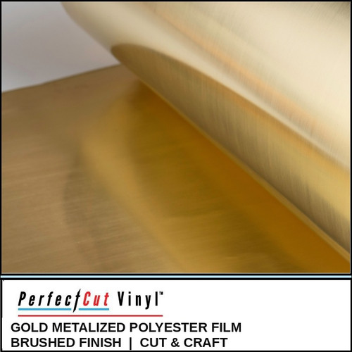 Close-up of PerfectCut Vinyl Gold Metalized Polyester Film in a brushed finish showing the fine directional grain
