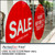 Red "SALE – In Store & Online" window decals printed on PerfectCut Vinyl 3.0mil Gloss Clear Print Vinyl, applied to a storefront glass window