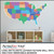 Colorful USA map wall decal printed on PerfectCut Vinyl 6.0mil Matte White Leather-Texture Wall Vinyl, mounted above a playroom storage shelf