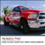PerfectCut Vinyl 2.0mil gloss clear cast wrap overlaminate, shown protecting a glossy red pickup truck wrap with white script lettering, parked outdoors under a blue sky.