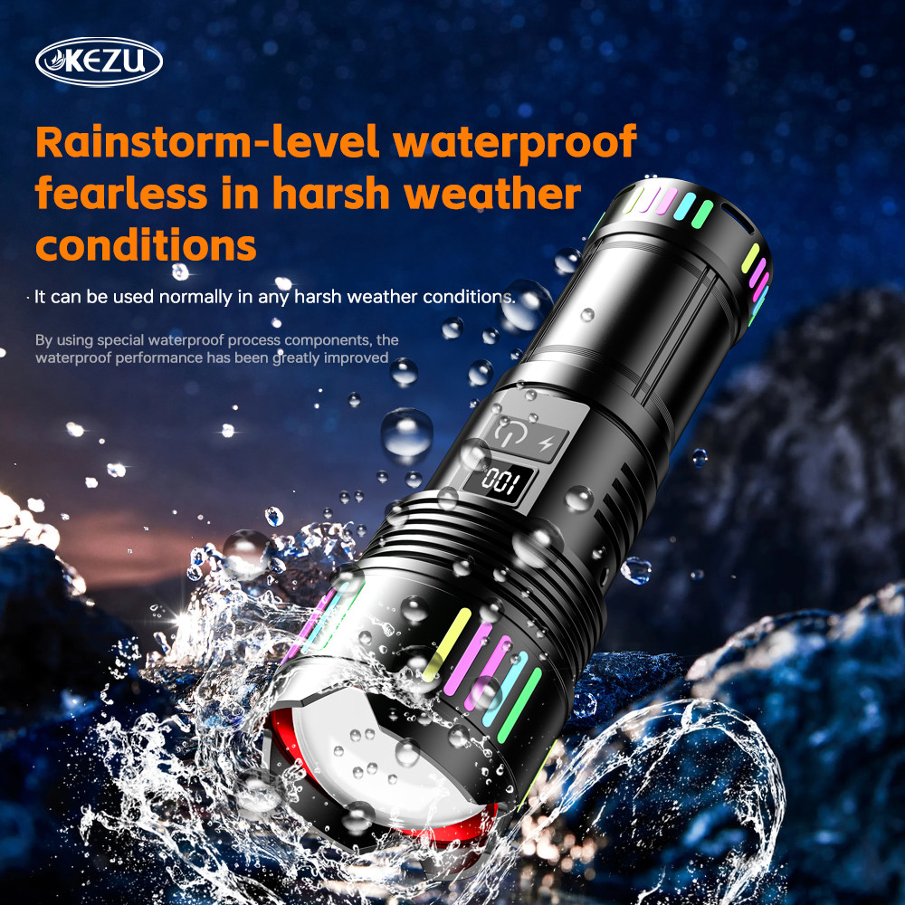 Kezu Aluminum Alloy Strong Light Flashlight Power Display, Night
