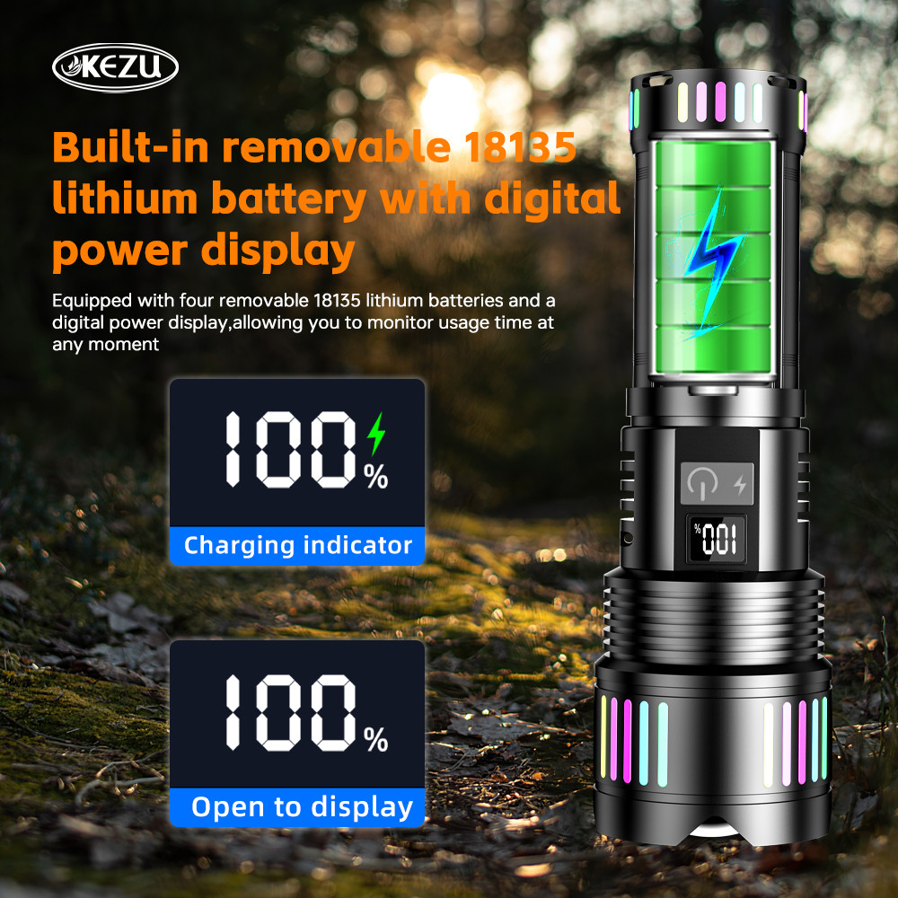 Kezu Aluminum Alloy Strong Light Flashlight Power Display, Night