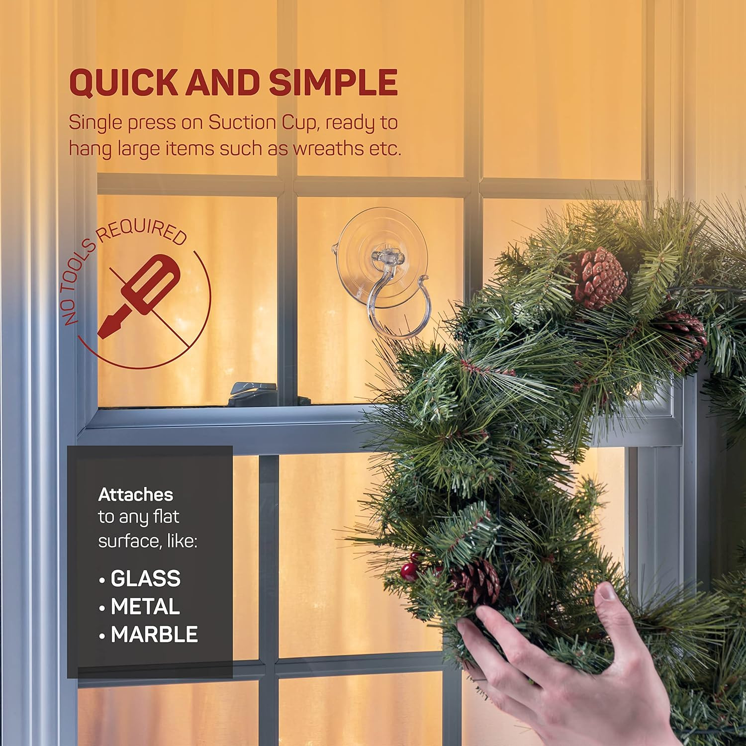 Christmas Wreath Hanger For Glass Front Door [Set of 2] Giant