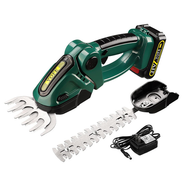YOFE 21V Cordless Hedge Trimmer & Grass Shear, 2 in 1 Handheld Shrubbery Trimmer Electric Grass Trimmer, Lightweight & Safe Grass Cutter/Hedge Shear with Rechargeable Battery and Charger