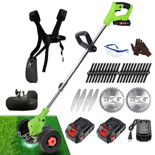 Cordless Weed Wacker Battery Powered, 3-in-1 Electric Weed Eater Grass Trimmer with 2 x 21V 2.0Ah Battery 3 Types 26 Blades, No String Push Brush Cutter Lightweight Edger Lawn Tool for Garden and Yard Cordless Weed Wacker Battery Powered, 3-in-1 Electric Weed Eater Grass Trimmer with 2 x 21V 2.0Ah Battery 3 Types 26 Blades, No String Push Brush Cutter Lightweight Edger Lawn Tool for Garden and Yard