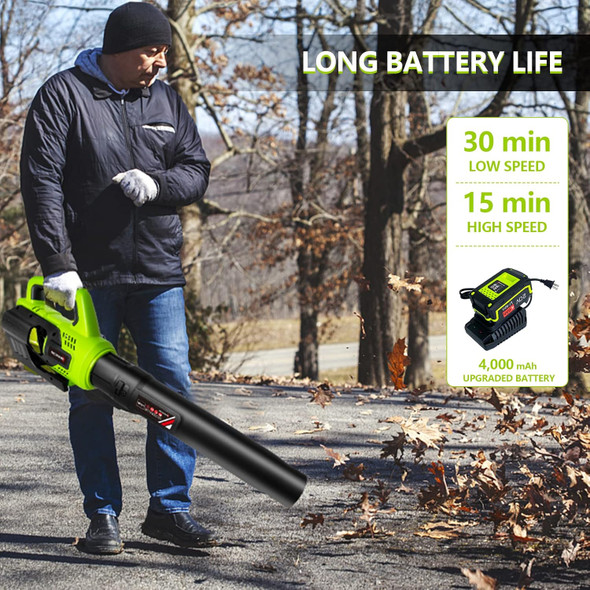 Cordless Leaf Blower, 420CFM Battery Powered Leaf Blower with 4.0Ah Battery & Fast Charger, Advanced Turbo&High-Speed Mode, Lightweight Electric Leaf Blowers for Lawn, Yard, Garage, Patio & Sidewalk