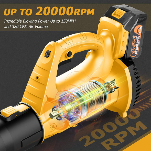 EKACO Leaf Blower - 320 CFM 150 21V MPH Leaf Blower Cordless with 4.0Ah Battery and Charger, Electric Leaf Blower with 6-Speed Control 2 Section Tubes for Lawn Care, Yard, Snow Debris, and Dust EKACO Leaf Blower - 320 CFM 150 21V MPH Leaf Blower Cordless with 4.0Ah Battery and Charger, Electric Leaf Blower with 6-Speed Control 2 Section Tubes for Lawn Care, Yard, Snow Debris, and Dust