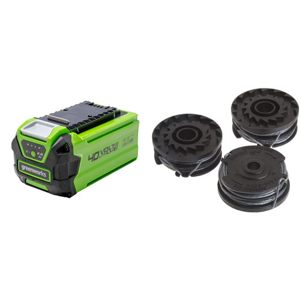 GreenWorks 40V 2.0Ah Lithium-Ion Battery (Genuine Battery) 0.065" Dual Line Replacement String Trimmer Line Spool, 3 Count (Pack of 1) GreenWorks 40V 2.0Ah Lithium-Ion Battery (Genuine Battery) 0.065" Dual Line Replacement String Trimmer Line Spool, 3 Count (Pack of 1)