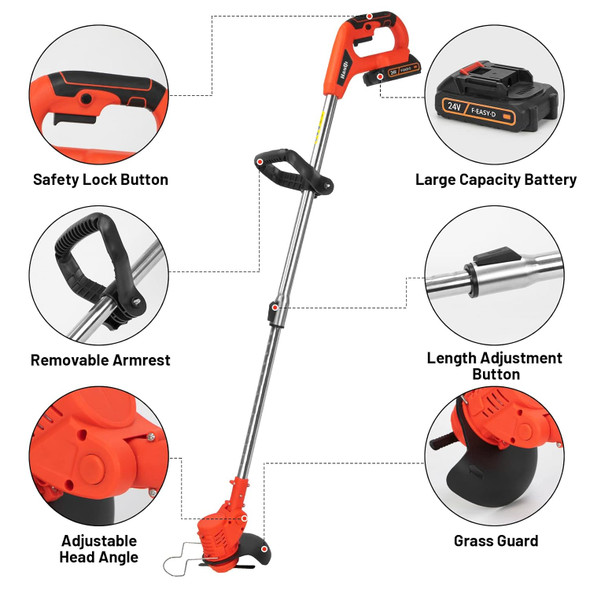Electric Cordless Weed Wacker,24V 2Ah Battery Powered Weed Eater with 2 Batteries and 3 Types Blades,Lightweight and Powerful String Trimmer for Yard and Garden(Red) Electric Cordless Weed Wacker,24V 2Ah Battery Powered Weed Eater with 2 Batteries and 3 Types Blades,Lightweight and Powerful String Trimmer for Yard and Garden(Red)