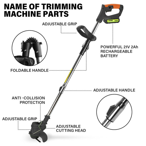 HUDAEN Cordless Grass Trimmer Weed Wacker, 3-in-1 String Trimmer Lawn Edger with 21V 2Ah Li-ion Battery for Garden and Yard with Wheel, Lightweight Adjustable Height Weed Eater Tool(Black) HUDAEN Cordless Grass Trimmer Weed Wacker, 3-in-1 String Trimmer Lawn Edger with 21V 2Ah Li-ion Battery for Garden and Yard with Wheel, Lightweight Adjustable Height Weed Eater Tool(Black)