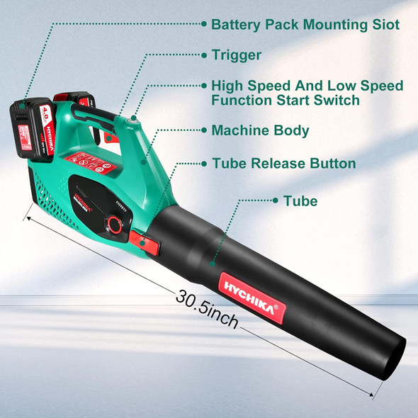 HYCHIKA 40V Cordless Leaf Blower Brushless,453CFM 131MPH Variable Speed 22500RPM,Electric Leaf Blower+2PCS 4.0Ah Li-ion Batteries & Charger,Handheld Sweeper for Blowing Leaves,Dust,Debris,Snow Blower HYCHIKA 40V Cordless Leaf Blower Brushless,453CFM 131MPH Variable Speed 22500RPM,Electric Leaf Blower+2PCS 4.0Ah Li-ion Batteries & Charger,Handheld Sweeper for Blowing Leaves,Dust,Debris,Snow Blower